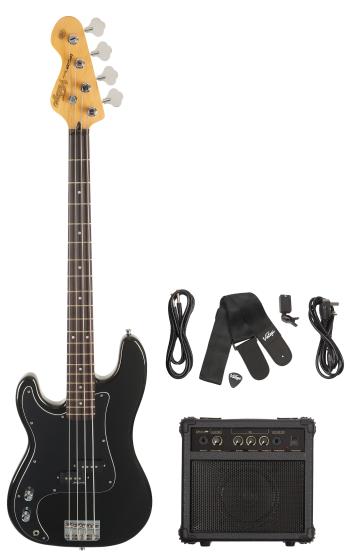 Vintage V40 COASTER LEFT HANDED BASS GUITAR PACK - GLOSS BLACK