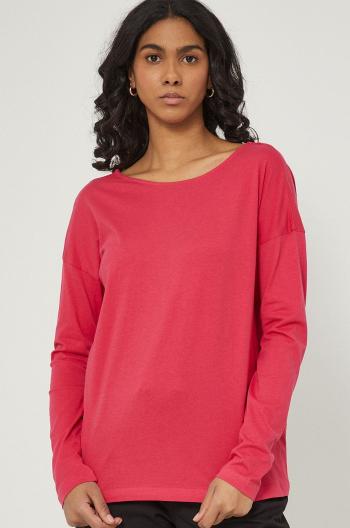 Bavlněné tričko s dlouhým rukávem Medicine růžová barva