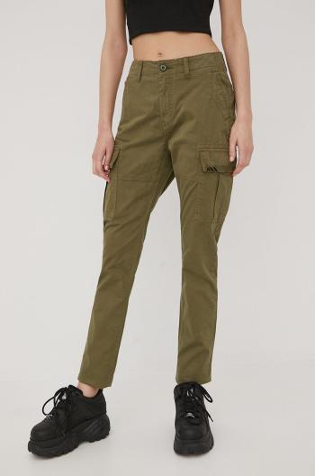 Kalhoty Superdry dámské, zelená barva, kapsáče, high waist