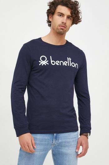 Bavlněné tričko s dlouhým rukávem United Colors of Benetton tmavomodrá barva, s potiskem