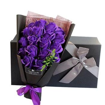 Medvídárek fialový puget z mýdlových růží v dárkovém boxu (0702338310140)
