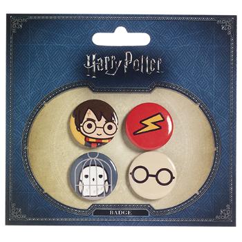 Sada odznaků Harry Potter - Chibi (Harry, Hedvika) 4 ks