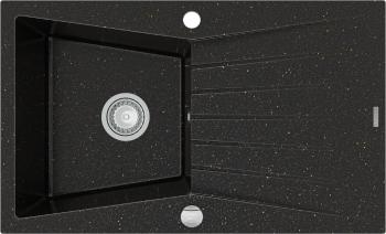 MEXEN Cesar granitový dřez 1-mísa dřez s odkapávač 775x470 mm, černá / kovové zlato 6514771010-75