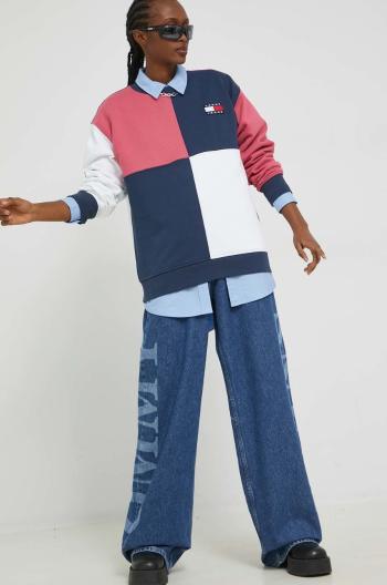 Mikina Tommy Jeans dámská, tmavomodrá barva, vzorovaná