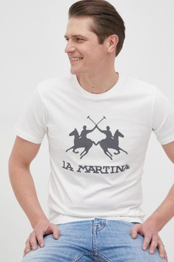 Bavlněné tričko La Martina béžová barva, s aplikací