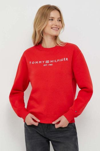 Mikina Tommy Hilfiger dámská, červená barva, s potiskem, WW0WW39791