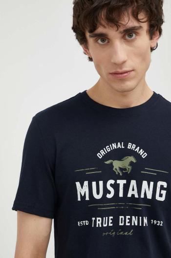 Bavlněné tričko Mustang tmavomodrá barva, s potiskem