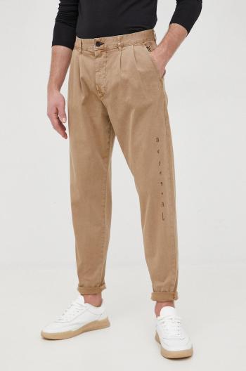 Kalhoty Desigual pánské, béžová barva, jednoduché