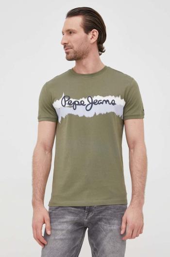 Bavlněné tričko Pepe Jeans Akeem zelená barva, s potiskem