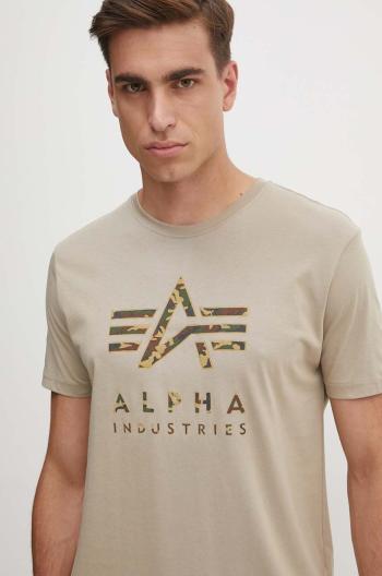 Bavlněné tričko Alpha Industries béžová barva, s potiskem, 146506