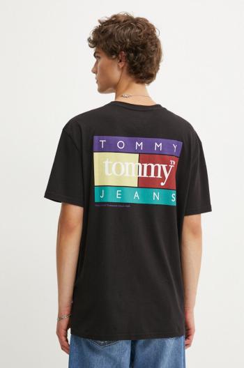 Bavlněné tričko Tommy Jeans černá barva, s potiskem, DM0DM18527