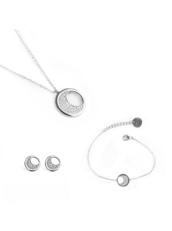 Sada dámských naušnic,náramku a náhrdelníku ve stříbrné barvě Vuch- Silver Moon