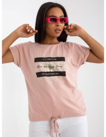 Dámské tričko s nášivkou a potiskem plus size TIARA růžové  