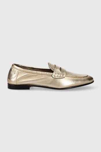 Kožené mokasíny Tommy Hilfiger ESSENTIAL GOLDEN LOAFER dámské, zlatá barva, na plochém podpatku, FW0FW07864