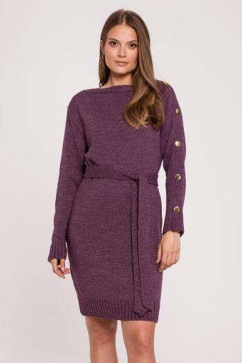 Fialové svetrové šaty s vázáním K123