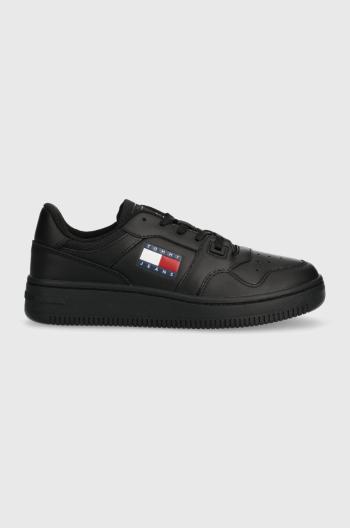 Kožené sneakers boty Tommy Jeans TJW RETRO BASKET ESS černá barva, EN0EN02505