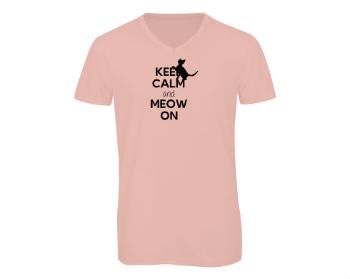 Pánské triko s výstřihem do V Keep calm and meow on