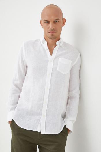 Plátěná košile Gant pánská, bílá barva, regular, s límečkem button-down