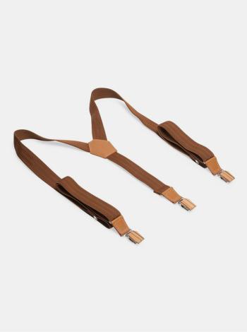 Kožené šle Cognac Suspenders BeWooden s dřevěnými detaily BeWooden