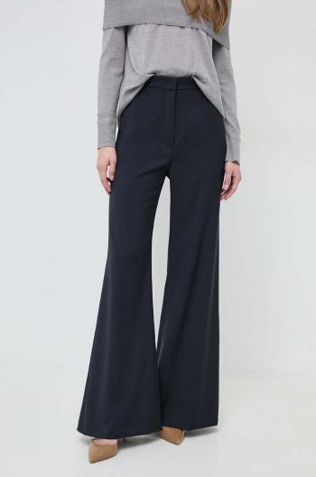 Vlněné kalhoty Weekend Max Mara tmavomodrá barva, zvony, high waist, 2415131081600