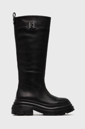 Kožené kozačky Karl Lagerfeld Danton dámské, černá barva, na plochém podpatku, lehce zateplené