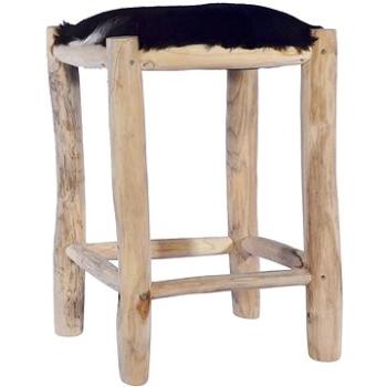 Barová stolička pravá koží kůže a masivní teak, 288810 (288810)