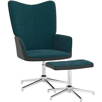 Relaxační křeslo se stoličkou modré samet a PVC, 327874 (327874)