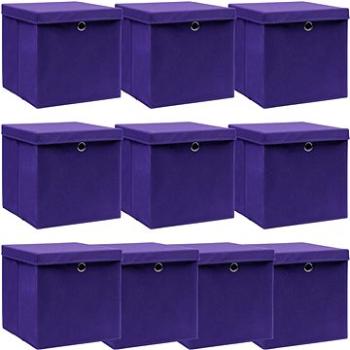 Úložné boxy s víky 10 ks fialové 32 x 32 x 32 cm textil (288356)