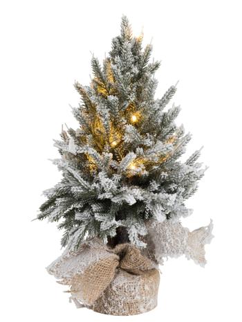 Zasněžený vánoční stromek v jutě se světýlky - Ø 17*45cm 87307