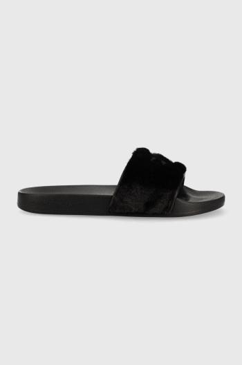 Pantofle Calvin Klein Jeans Slide Fur dámské, černá barva