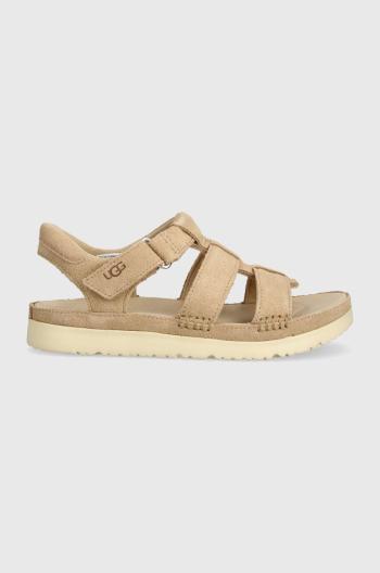 Dětské semišové sandály UGG GOLDENSTAR STRAP béžová barva