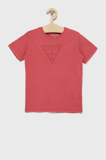 Dětské bavlněné tričko Guess růžová barva, s potiskem