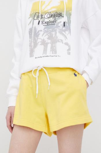 Kraťasy Polo Ralph Lauren dámské, žlutá barva, hladké, medium waist