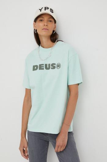 Bavlněné tričko Deus Ex Machina tyrkysová barva