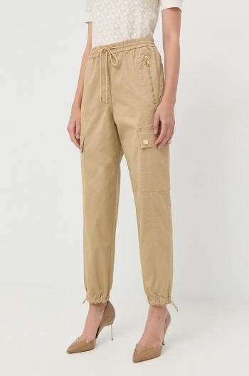 Kalhoty MICHAEL Michael Kors dámské, béžová barva, kapsáče, high waist