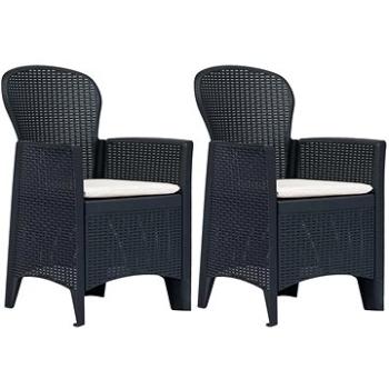 Zahradní židle 2 ks + podušky antracitové plast ratanový vzhled 45599 (45599)