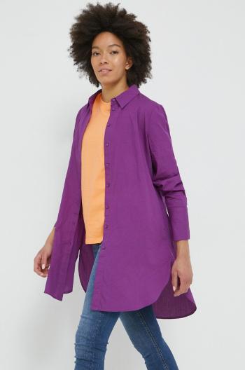Bavlněné tričko Vila fialová barva, relaxed, s klasickým límcem