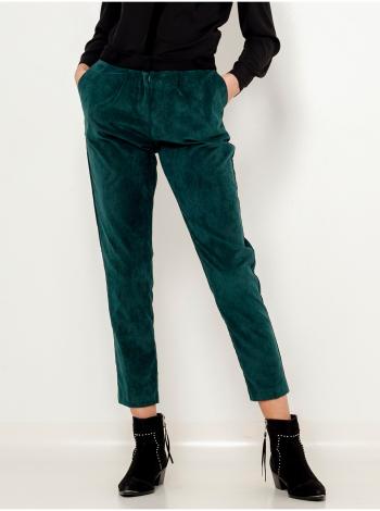 Tmavě zelené sametové zkrácené kalhoty CAMAIEU