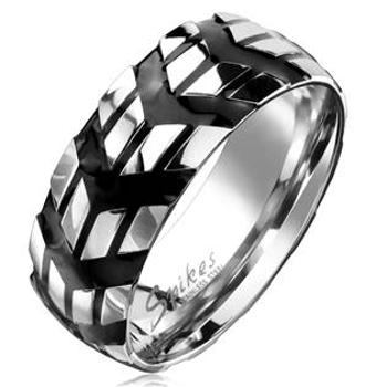 Šperky4U Pánský ocelový prsten pneumatika - velikost 62 - OPR1728-62
