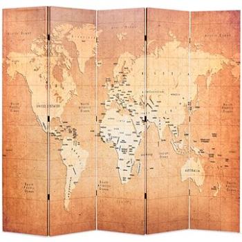 Skládací paraván 200 x 170 cm Mapa světa žlutý (245879)