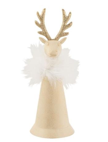 Zlatý plechový zvonek s peříčky a hlavou jelena - Ø 7*18 cm 8418