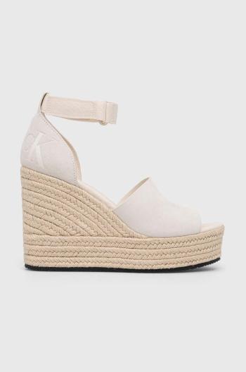 Sandály Calvin Klein Jeans WEDGE SANDAL WIDE SU CON dámské, béžová barva, na klínku, YW0YW00963