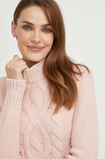 Vlněný svetr Answear Lab dámský, růžová barva, s pologolfem