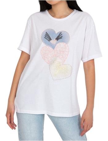 Bílé dámské bavlněné oversize tričko s potiskem srdcí vel. M