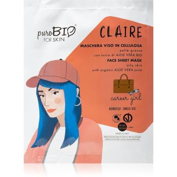 puroBIO Cosmetics Claire Career Girl plátýnková maska s vysoce hydratačním a vyživujícím účinkem s aloe vera 15 ml