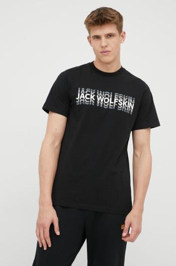 Bavlněné tričko Jack Wolfskin černá barva, s potiskem