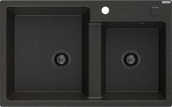 MEXEN/S Tomas granitový dřez 2-bowl 800 x 500 mm, černá/zlatý metalik, + černý sifon 6516802000-75-B