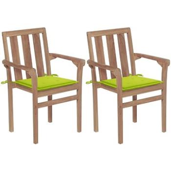 Zahradní židle 2 ks jasně zelené podušky masivní teakové dřevo, 3062219 (3062219)