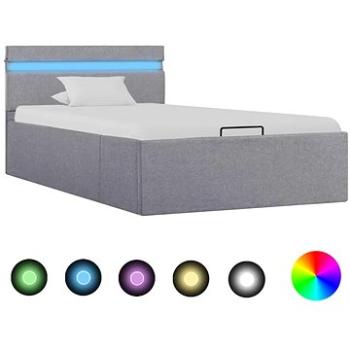 Rám postele úložný prostor LED světle šedý textil 100x200cm (285607)