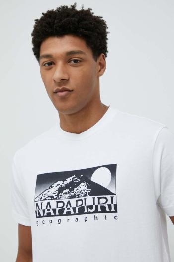 Bavlněné tričko Napapijri bílá barva, s potiskem